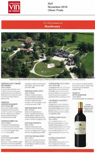 Article de presse La Revue du Vin de France - Novembre 2019 - Les dégustations Bordeaux