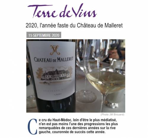 Article de presse Terre de Vins - 2020-09-15 - 2020, l'année faste du Château de Malleret
